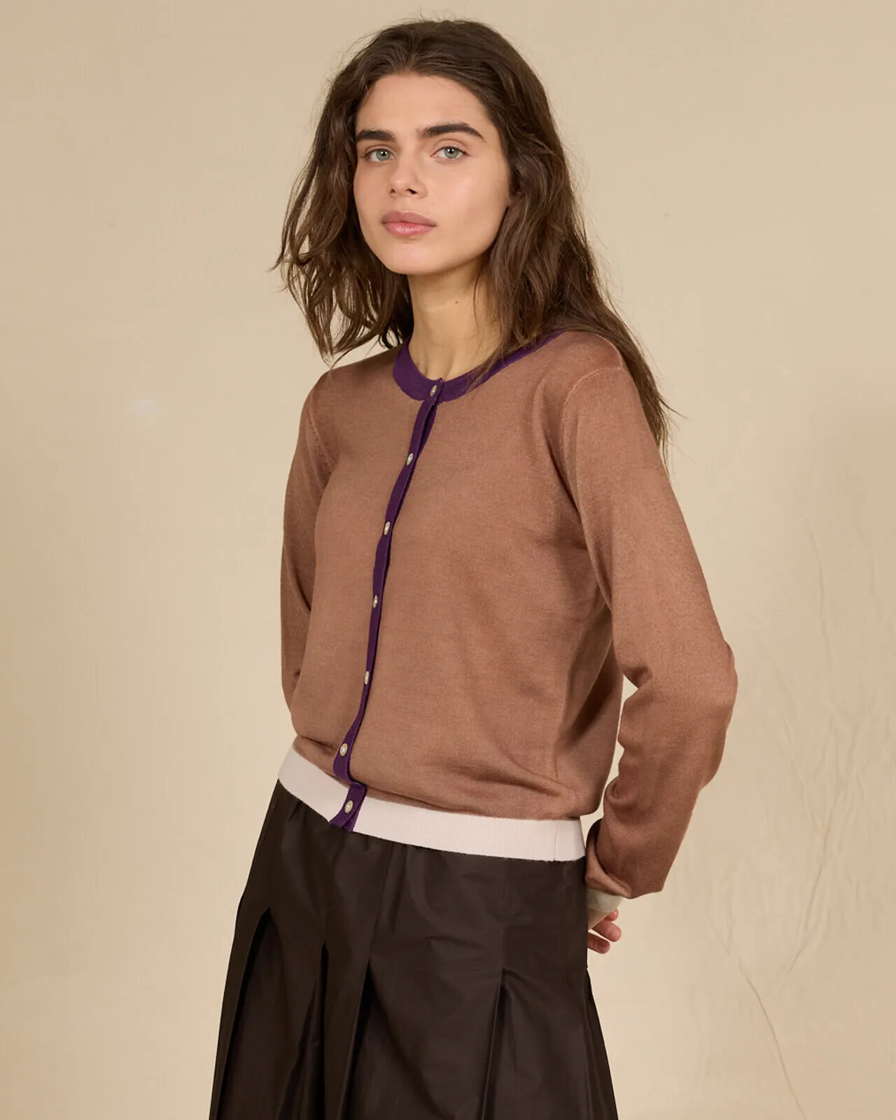 CONTRAST-EDGE PRINT CARDIGAN COL. 018
