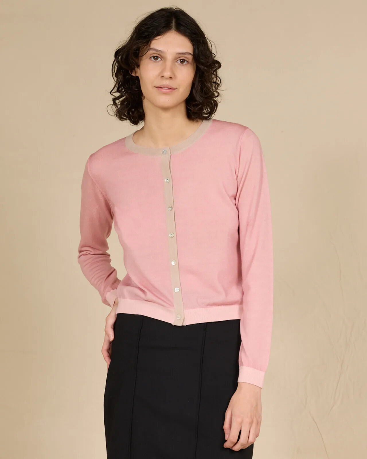 CONTRAST-EDGE PRINT CARDIGAN COL. 010