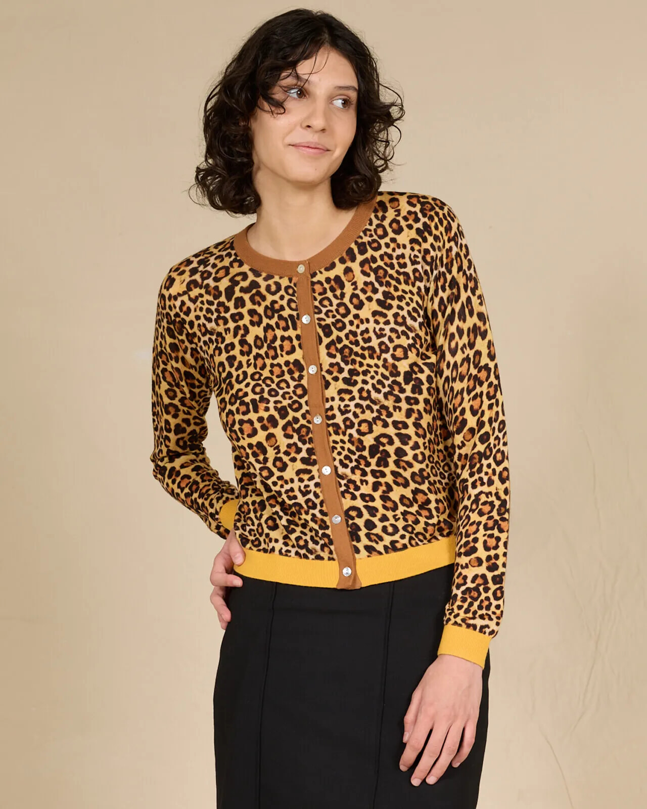 CONTRAST-EDGE ANIMALIER PRINT CARDIGAN COL. 261