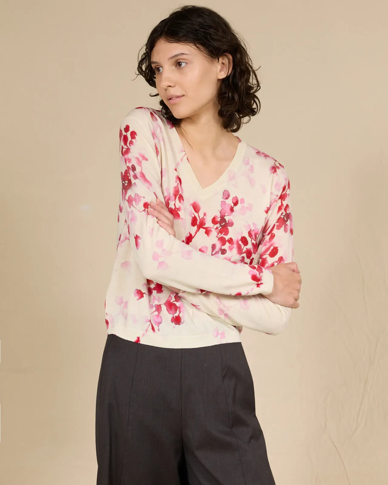 FLORAL PRINT V NECK JUMPER COL. 188