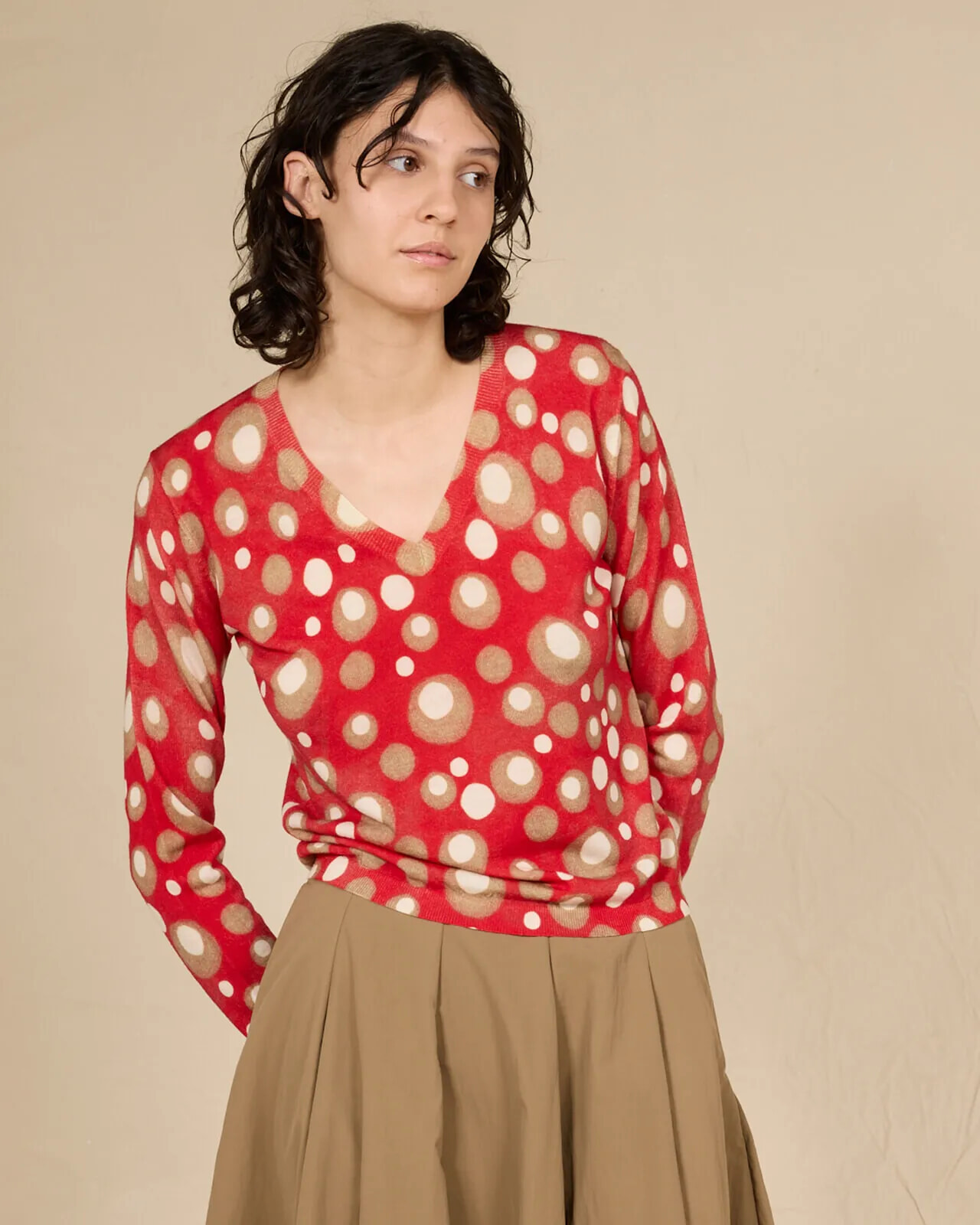 POLKA DOTS PRINT V NECK JUMPER COL. 138