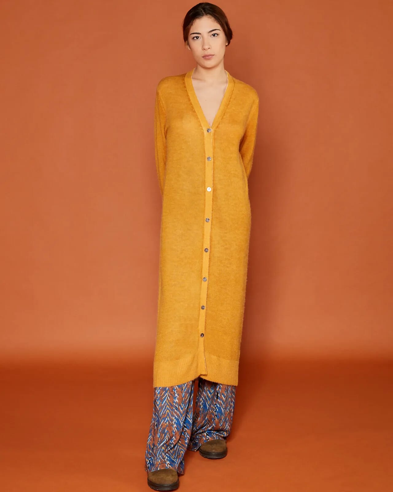 SOLID COLOUR PRINT V NECK CARDIGAN DRESS COL.008