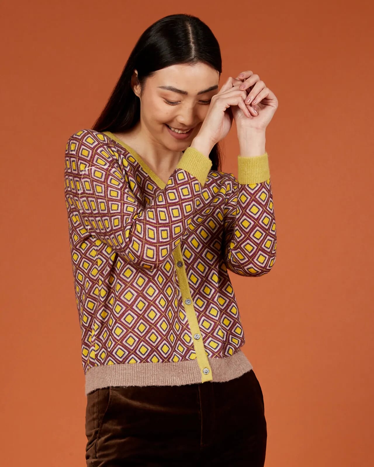 GEOMETRIC PRINT V NECK CARDIGAN COL.826