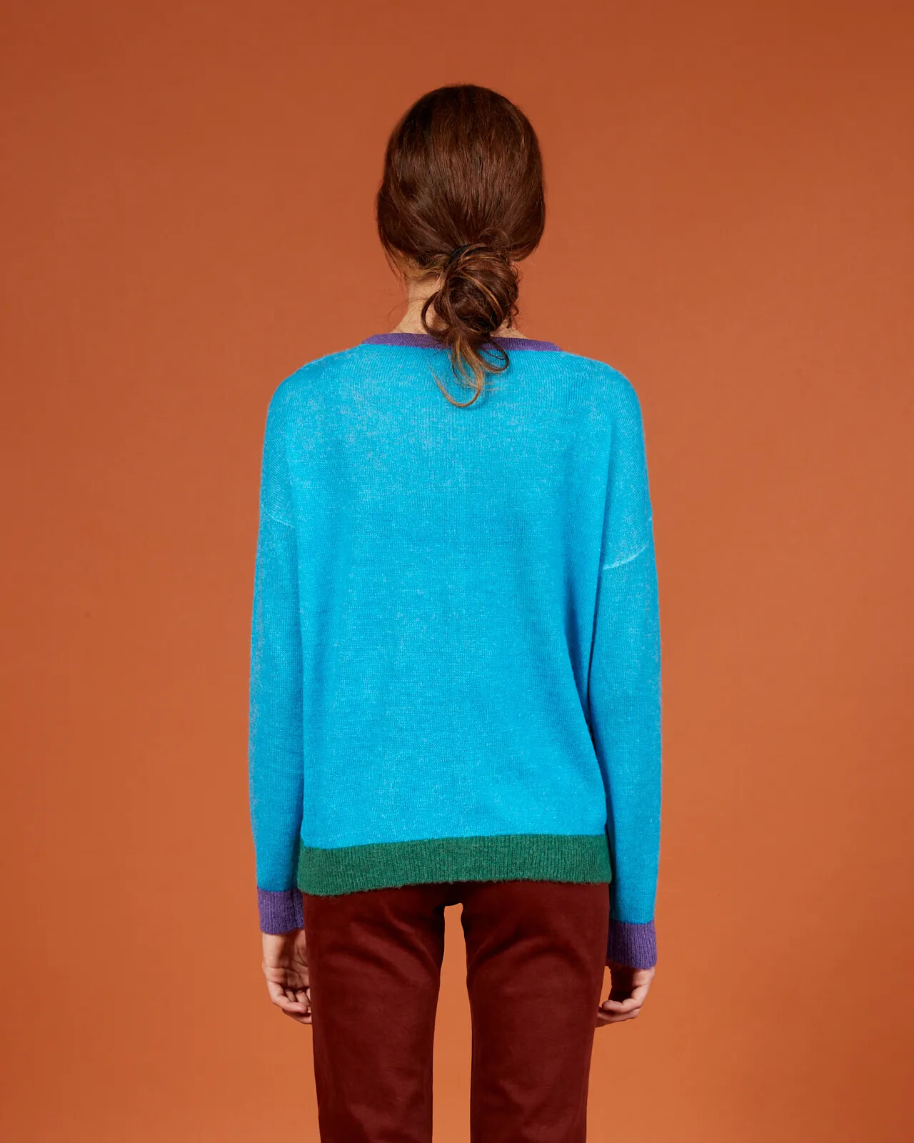 SOLID COLOUR PRINT V NECK CARDIGAN COL.005