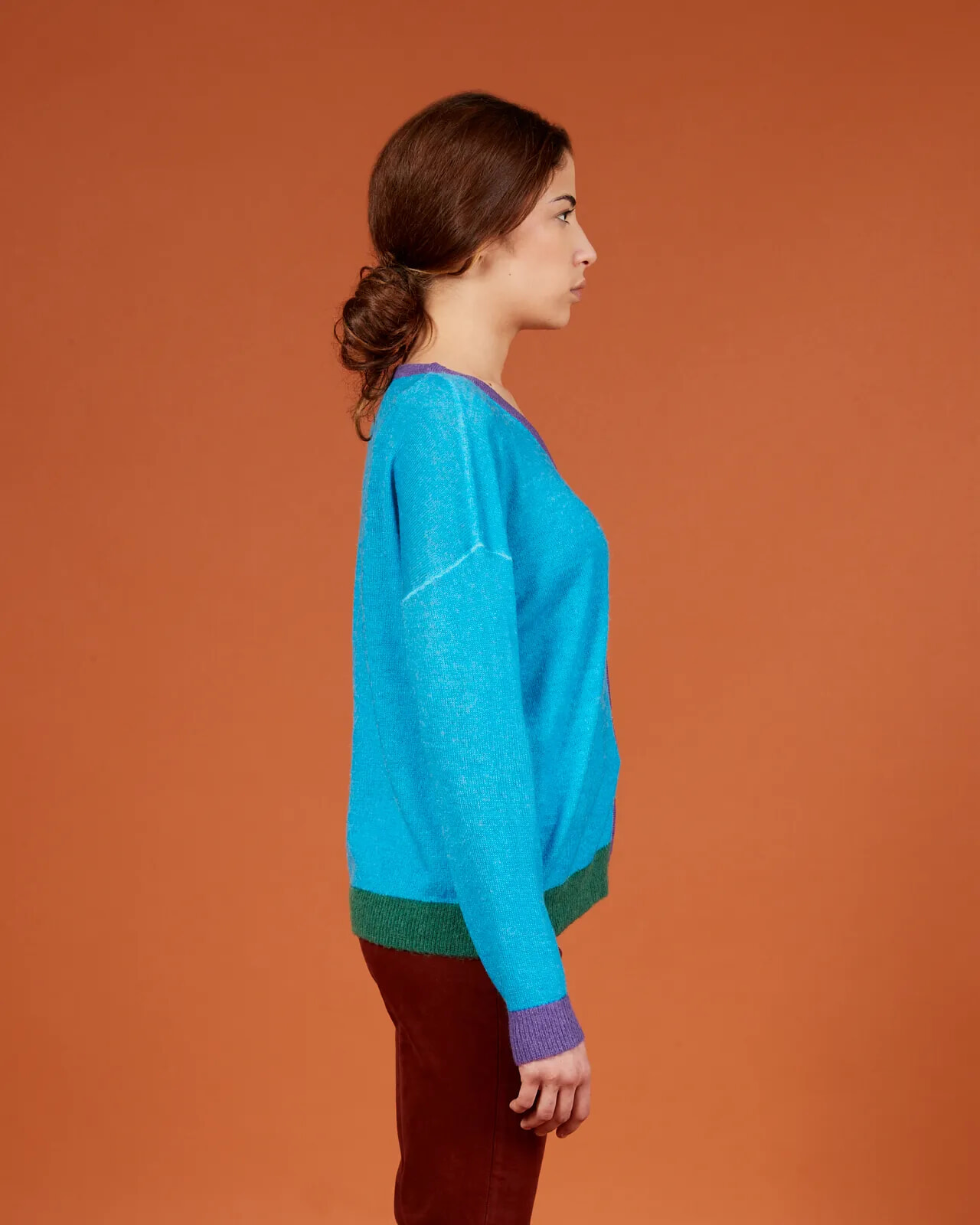 SOLID COLOUR PRINT V NECK CARDIGAN COL.005