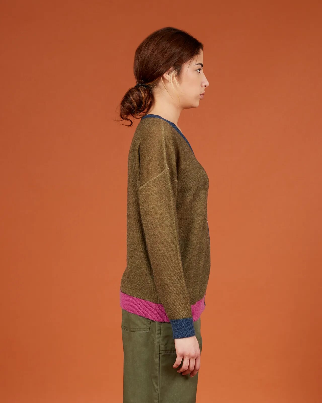 SOLID COLOUR PRINT V NECK CARDIGAN COL.014