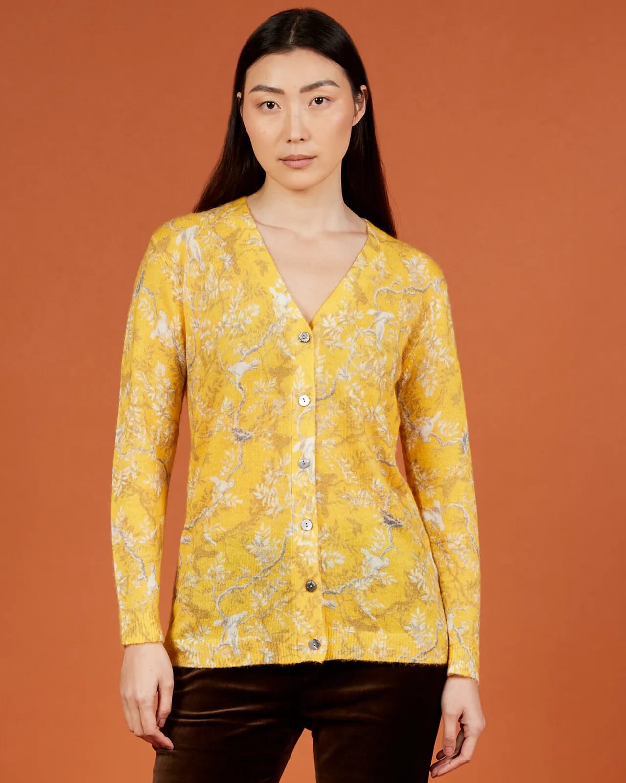 FLORAL PRINT V NECK LONG CARDIGAN COL.857