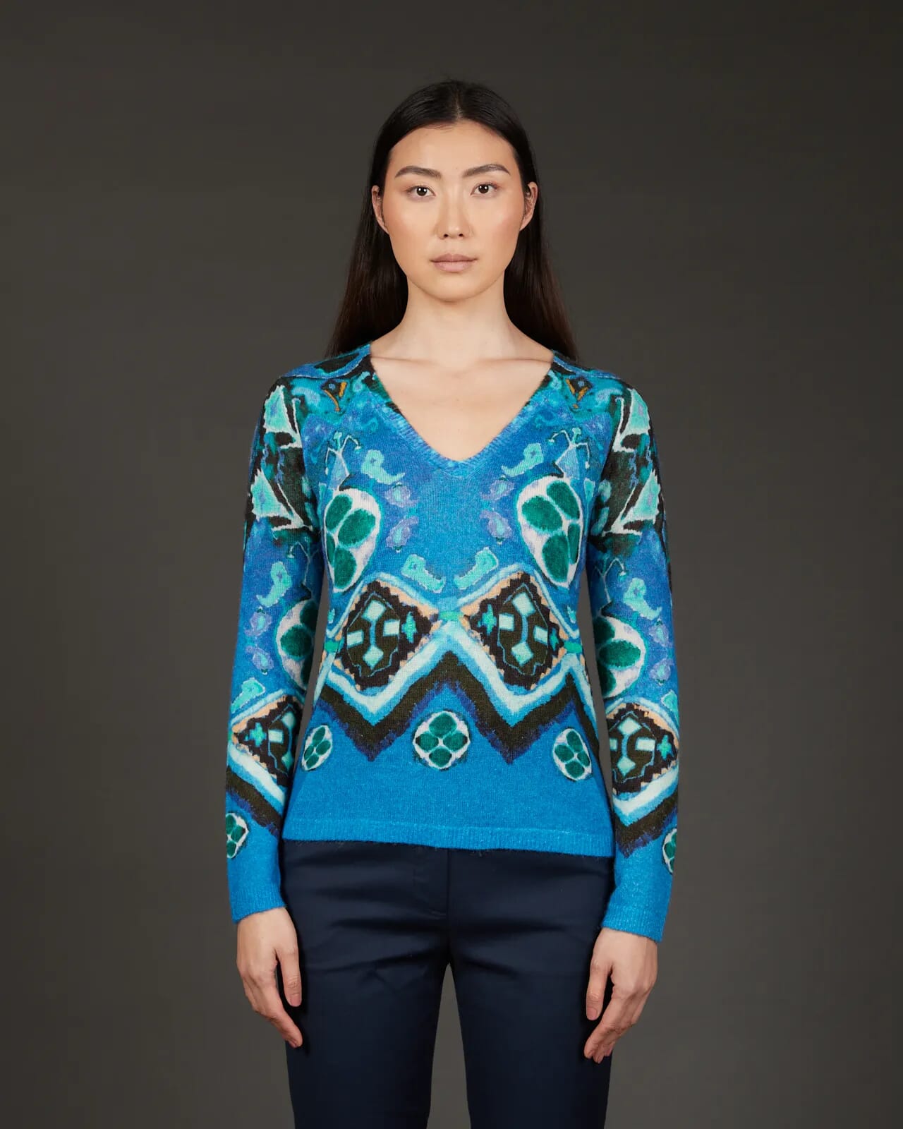 ABSTRACT PRINT V NECK JUMPER COL.848