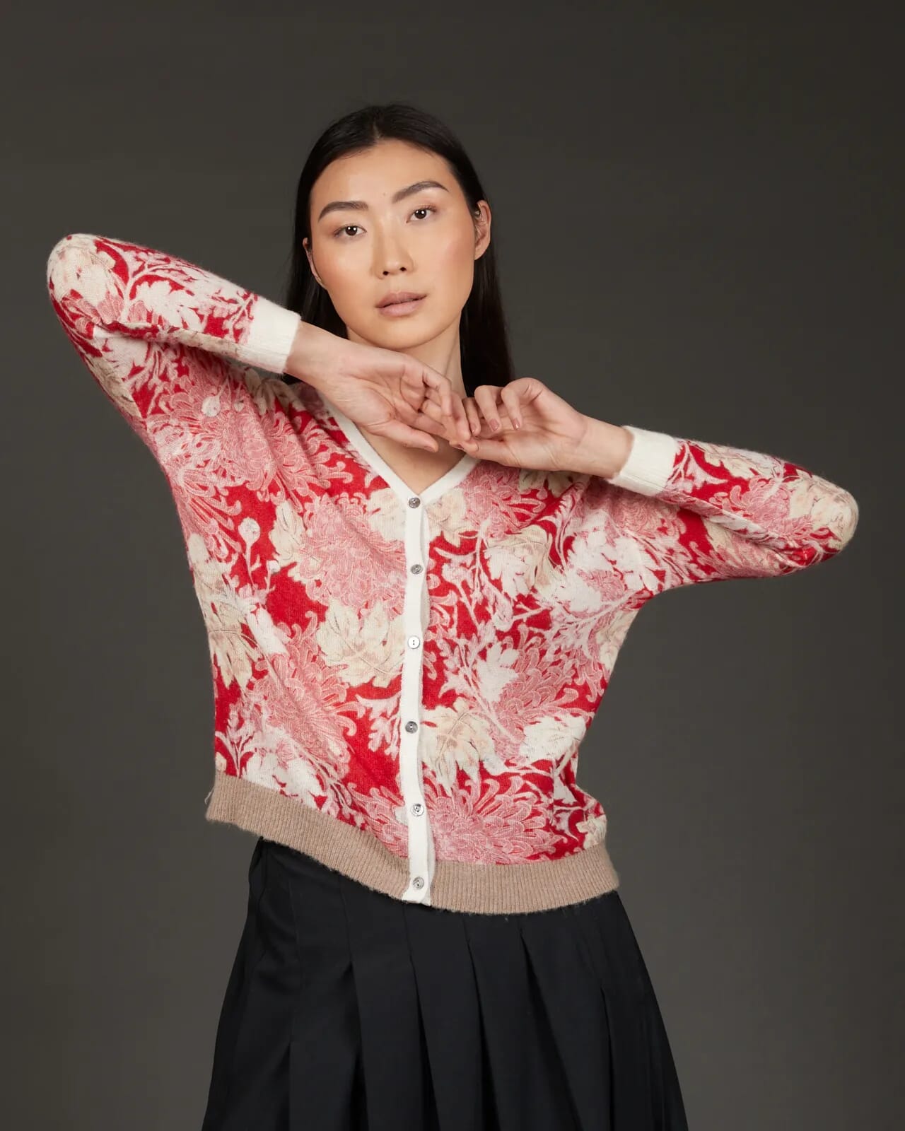 FLORAL PRINT V NECK CARDIGAN COL.829