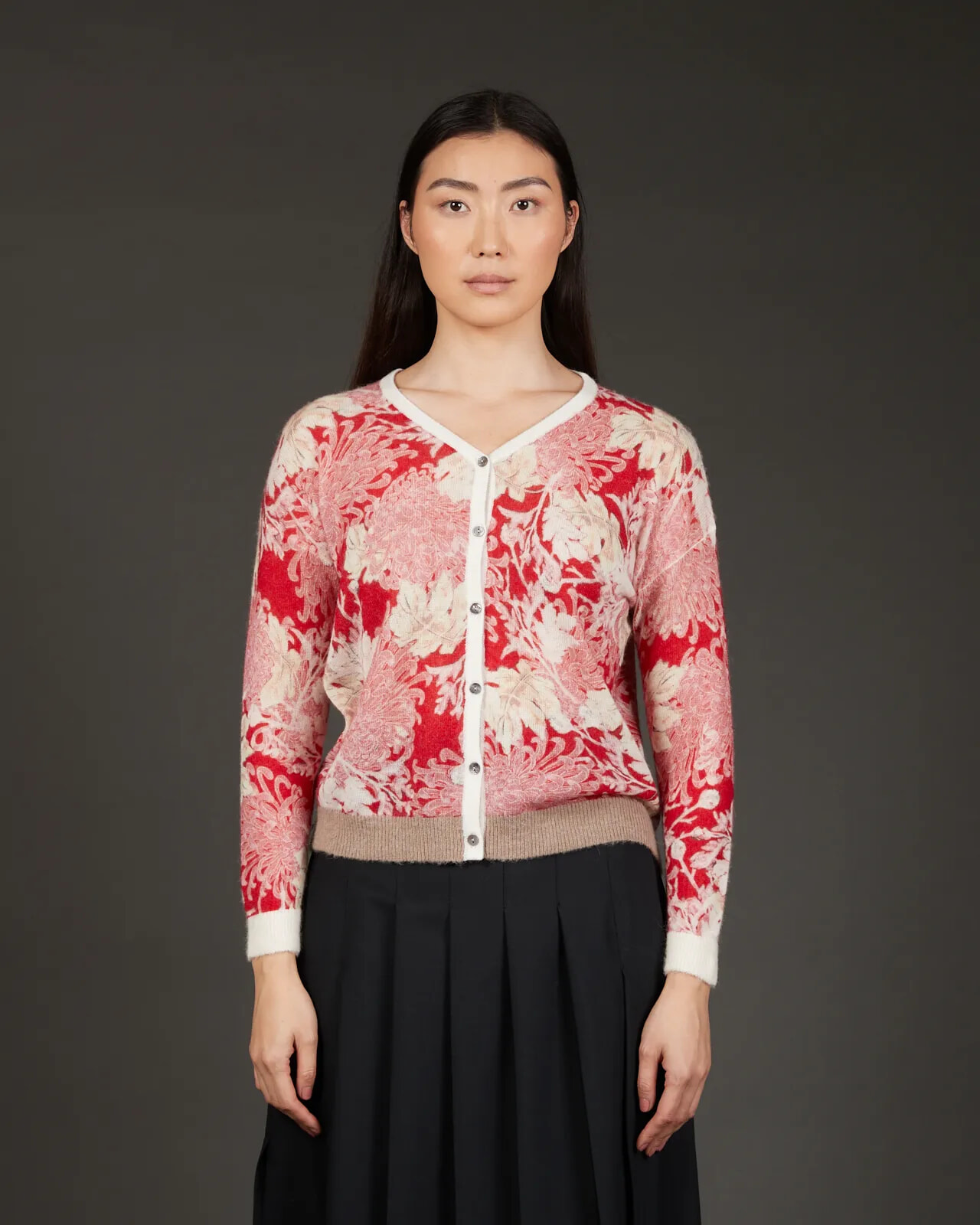 FLORAL PRINT V NECK CARDIGAN COL.829