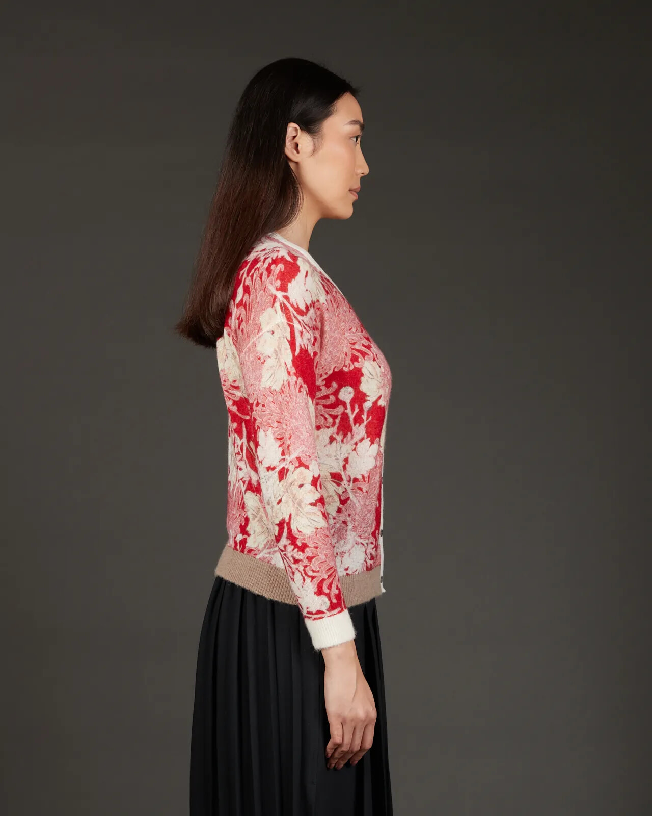 FLORAL PRINT V NECK CARDIGAN COL.829