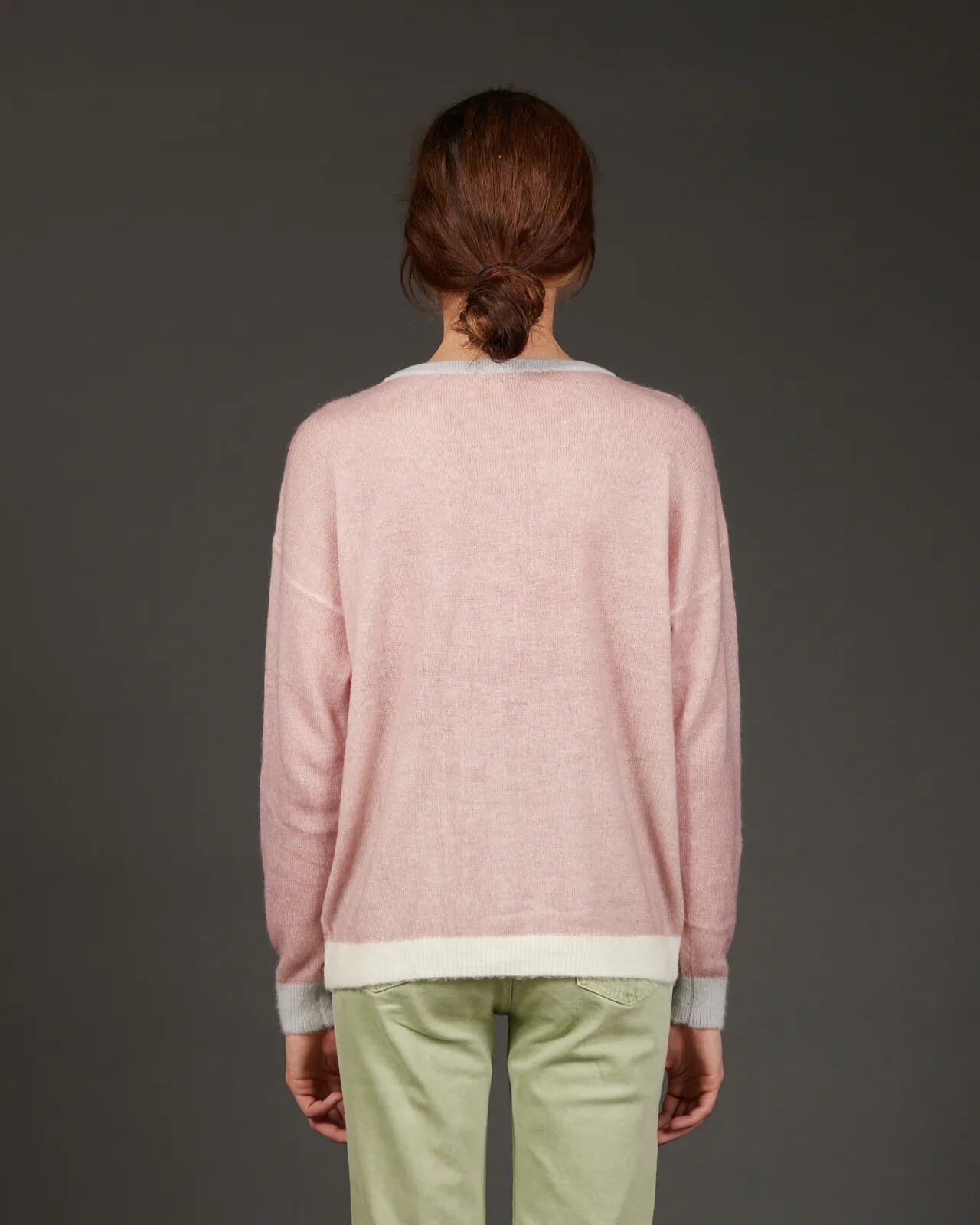 SOLID COLOUR PRINT V NECK CARDIGAN COL.020