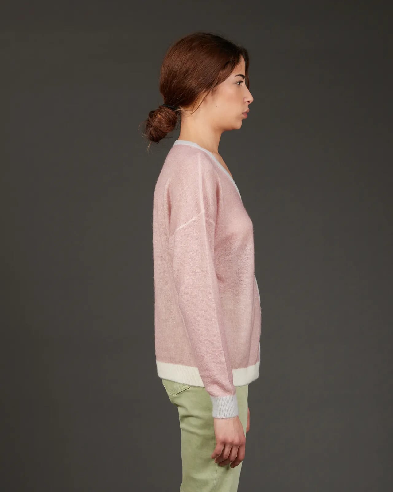 SOLID COLOUR PRINT V NECK CARDIGAN COL.020