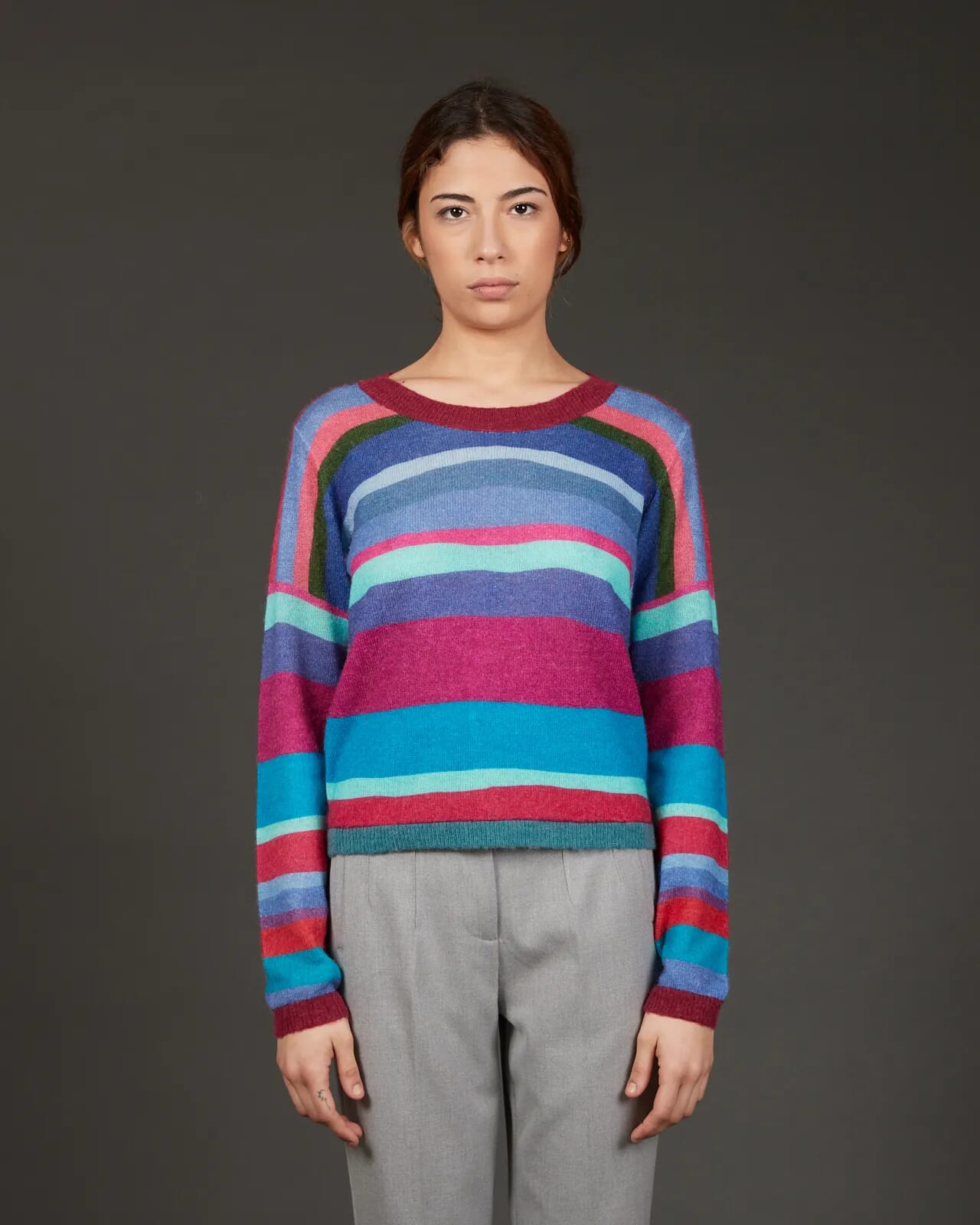 STRIPE PRINT CREWNECK JUMPER COL.856