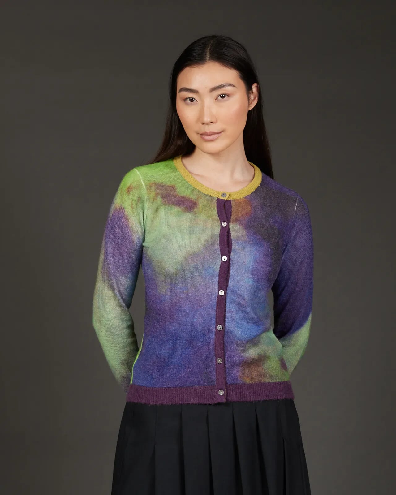 ABSTRACT PRINT CREWNECK CARDIGAN COL.840