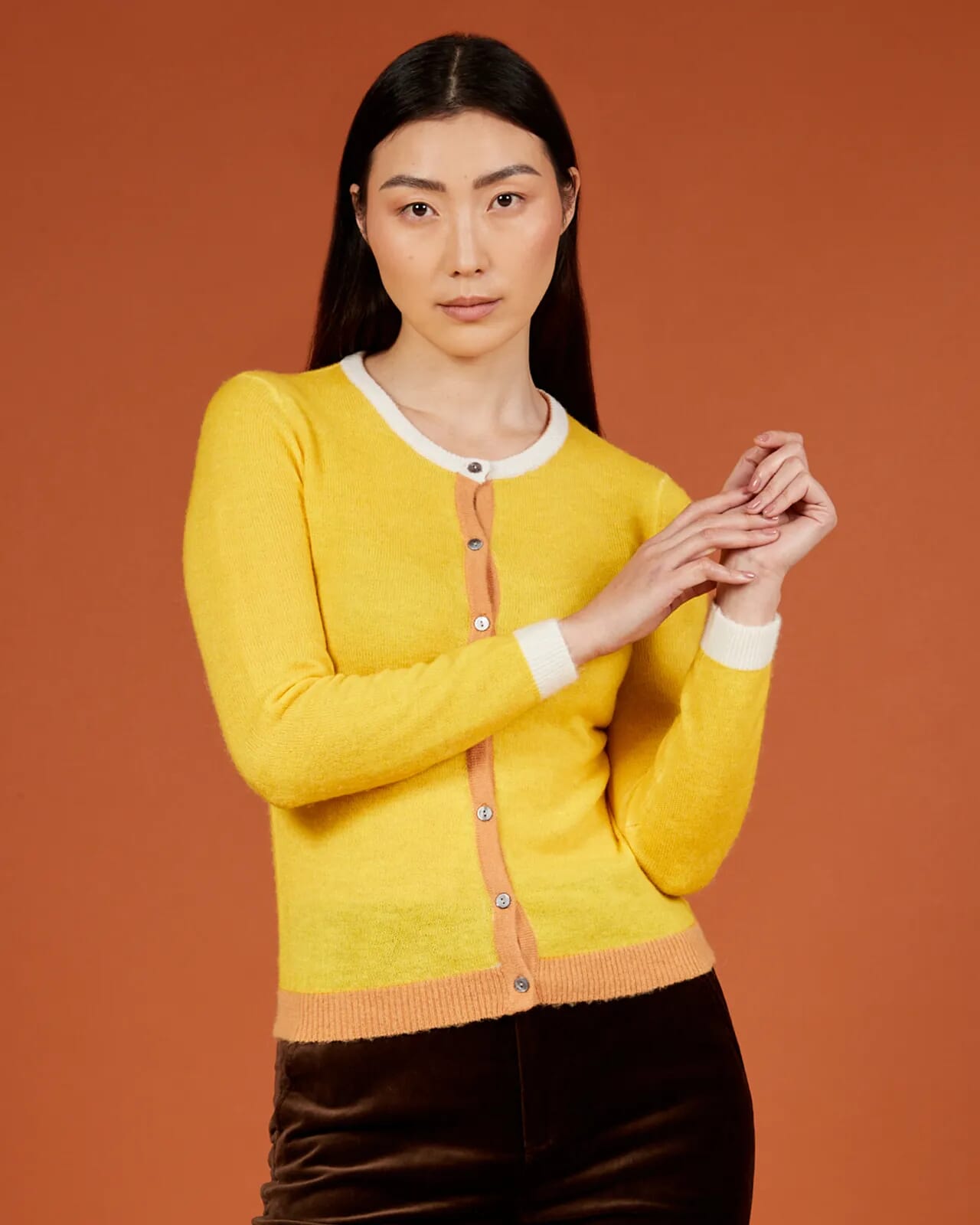 SOLID COLOUR PRINT CREWNECK CARDIGAN COL.009