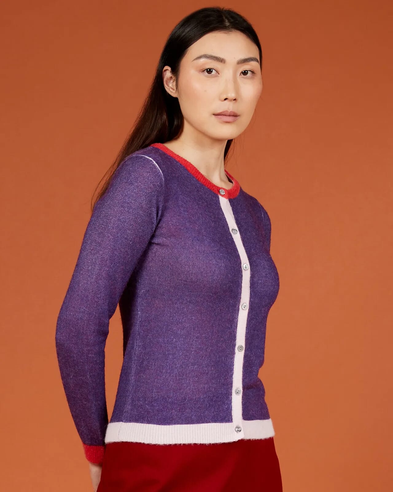 SOLID COLOUR PRINT CREWNECK CARDIGAN COL.011