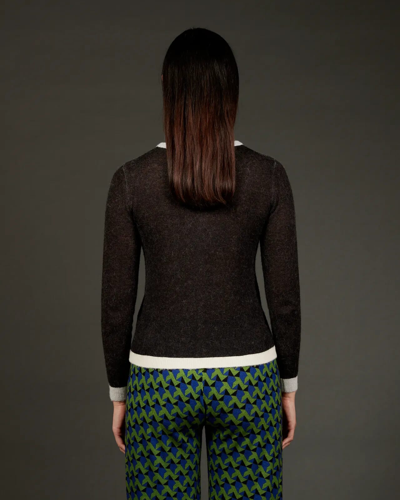 SOLID COLOUR PRINT CREWNECK CARDIGAN COL.031