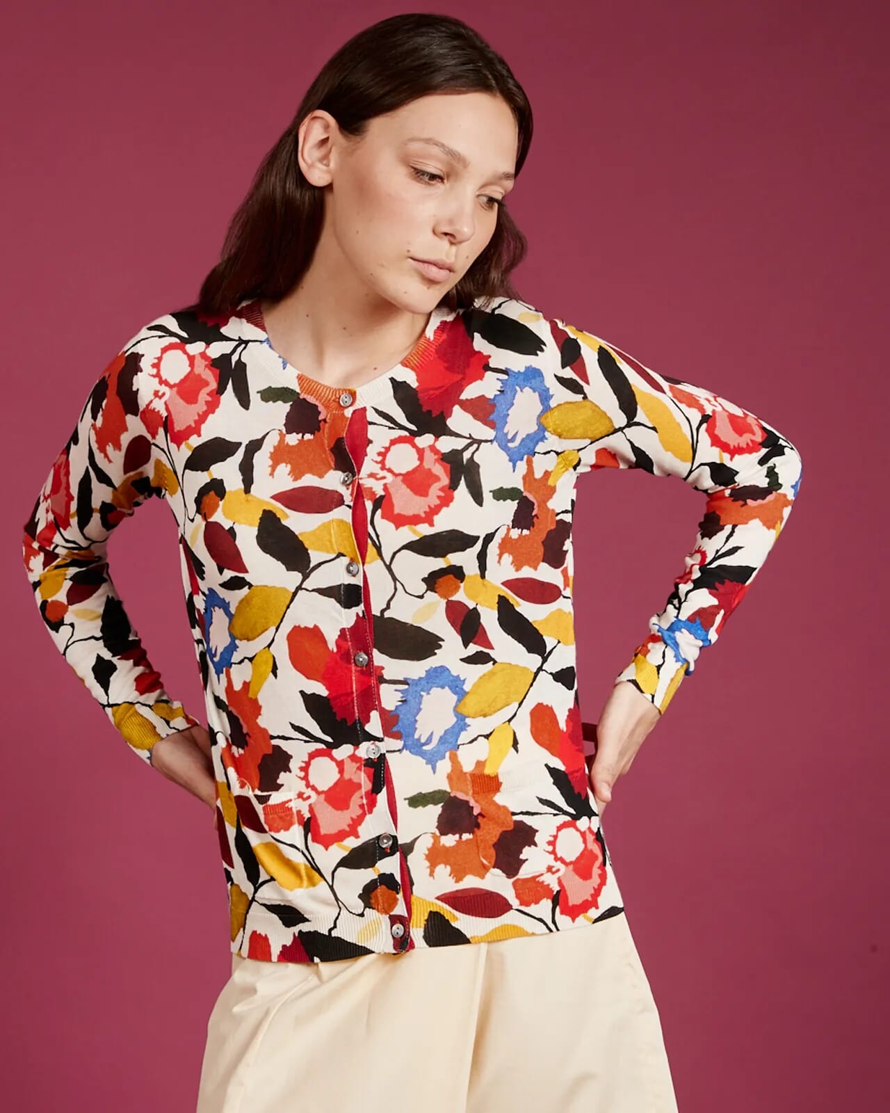 FLORAL PRINT CARDIGAN WITH POCKETS COL. 1023