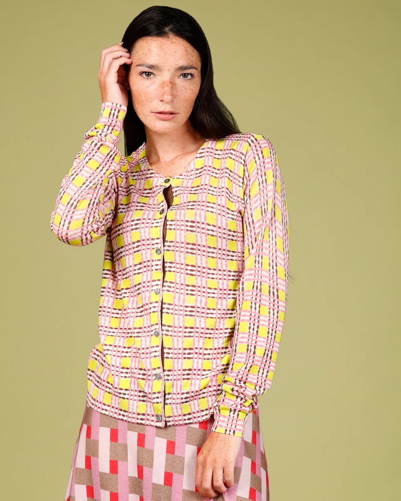 GEOMETRIC PRINT CARDIGAN WITH POCKETS COL. 986