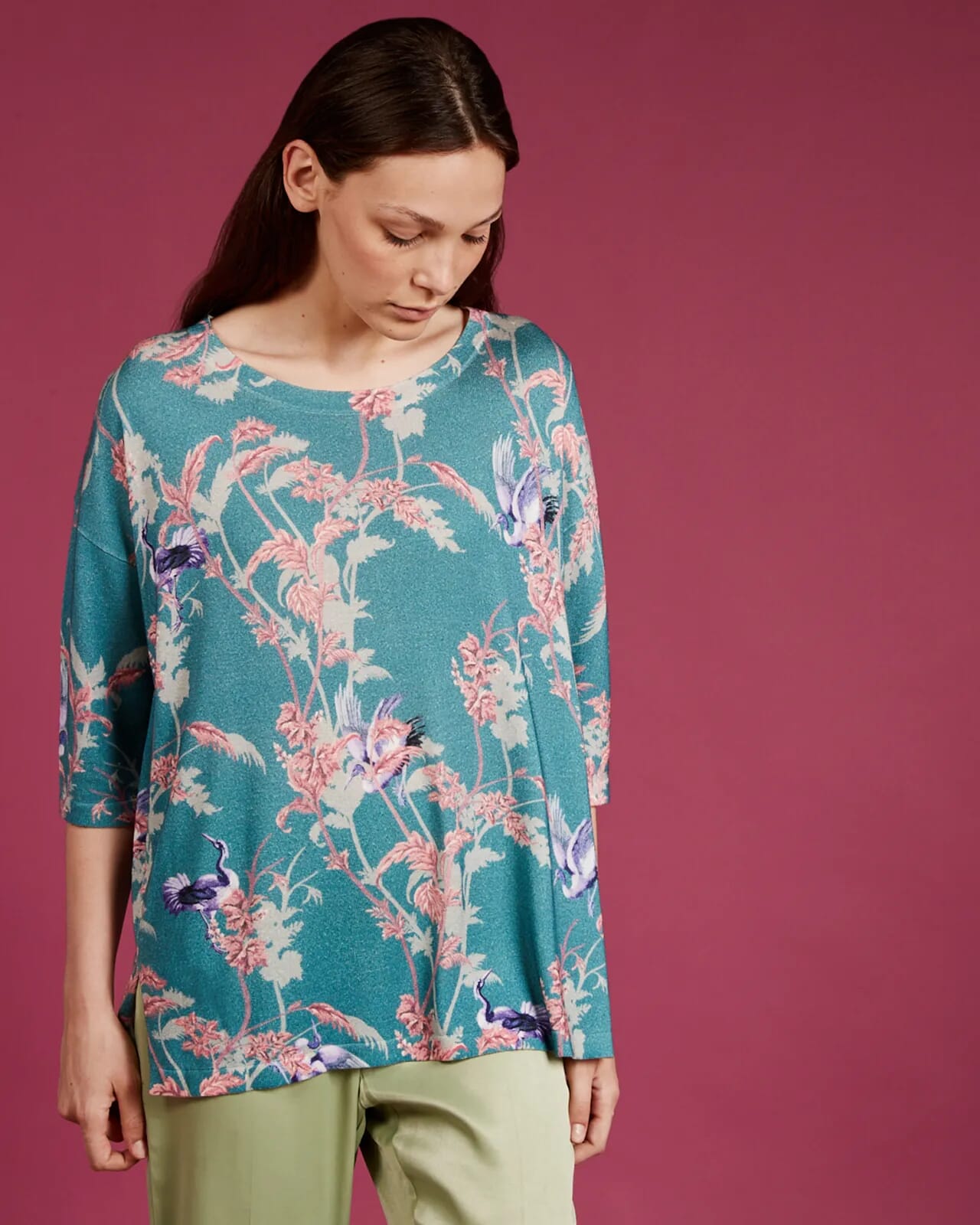 FLORAL PRINT BOAT NECK JUMPER COL.917