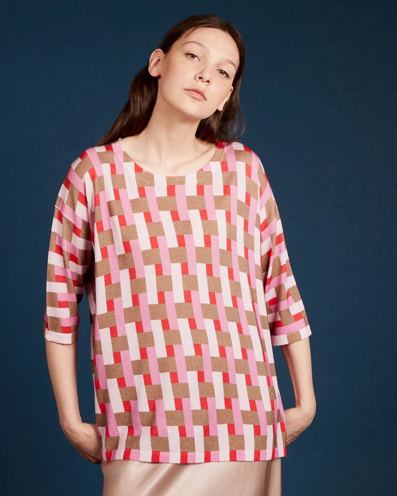 GEOMETRIC PRINT BOAT NECK JUMPER COL.928