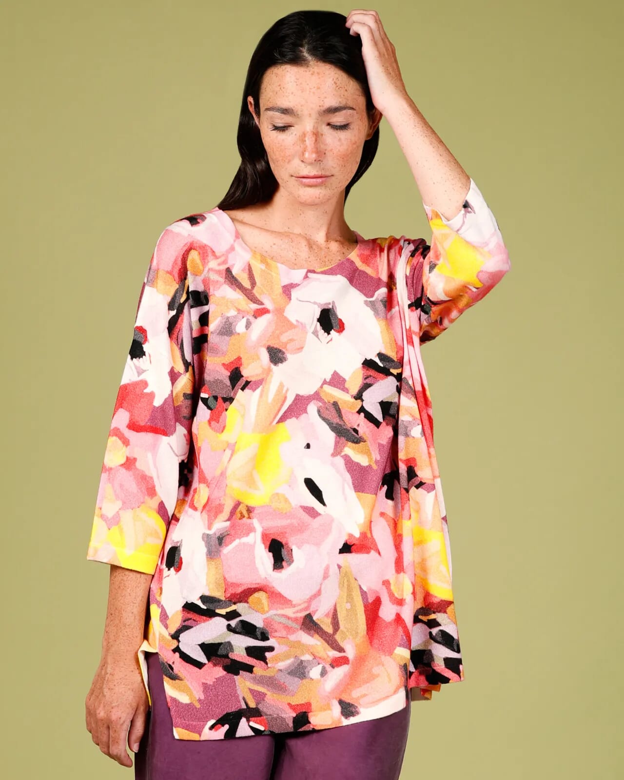 FLORAL PRINT BOAT NECK JUMPER COL.943