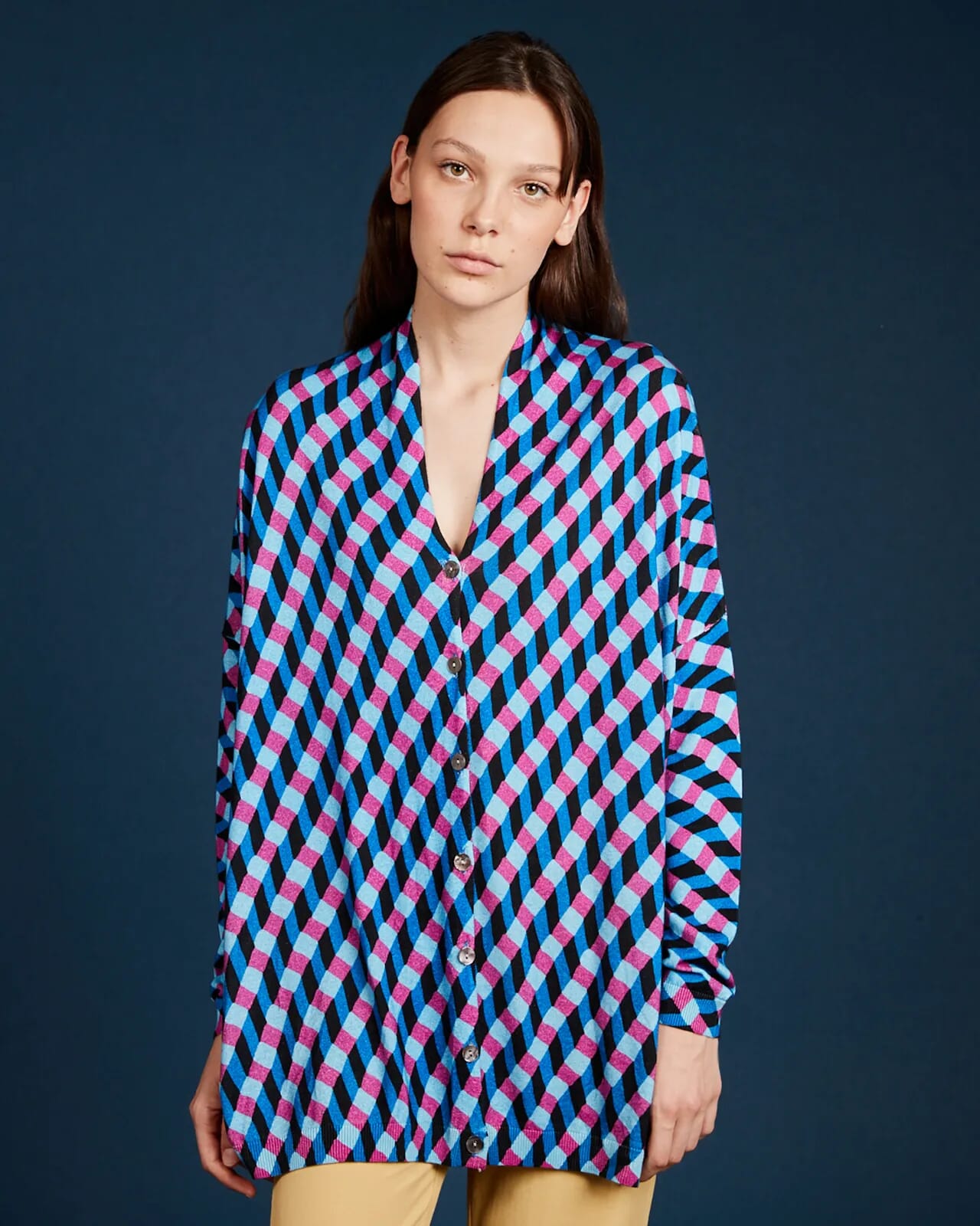 GEOMETRIC PRINT LOOSE-FIT CARDIGAN COL.1018