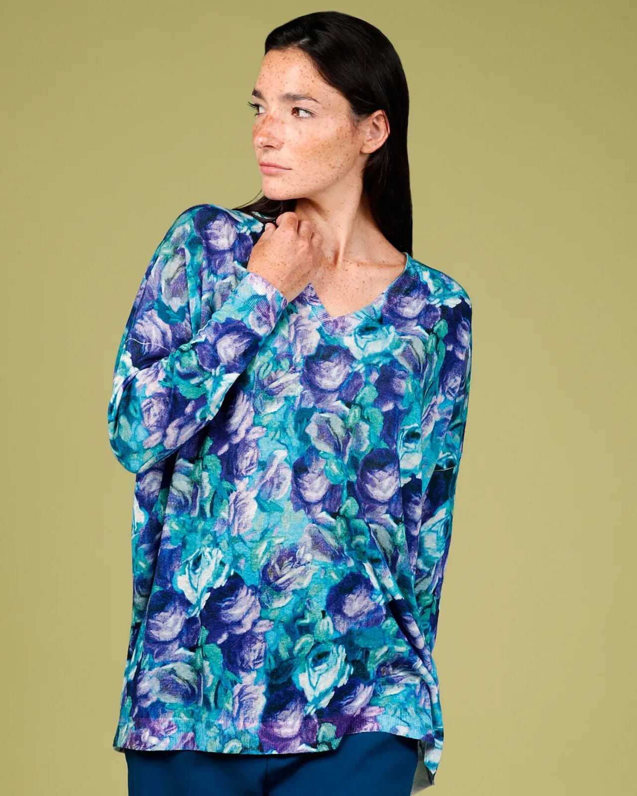 FLORAL PRINT V NECK OVERSIZED JUMPER COL.978