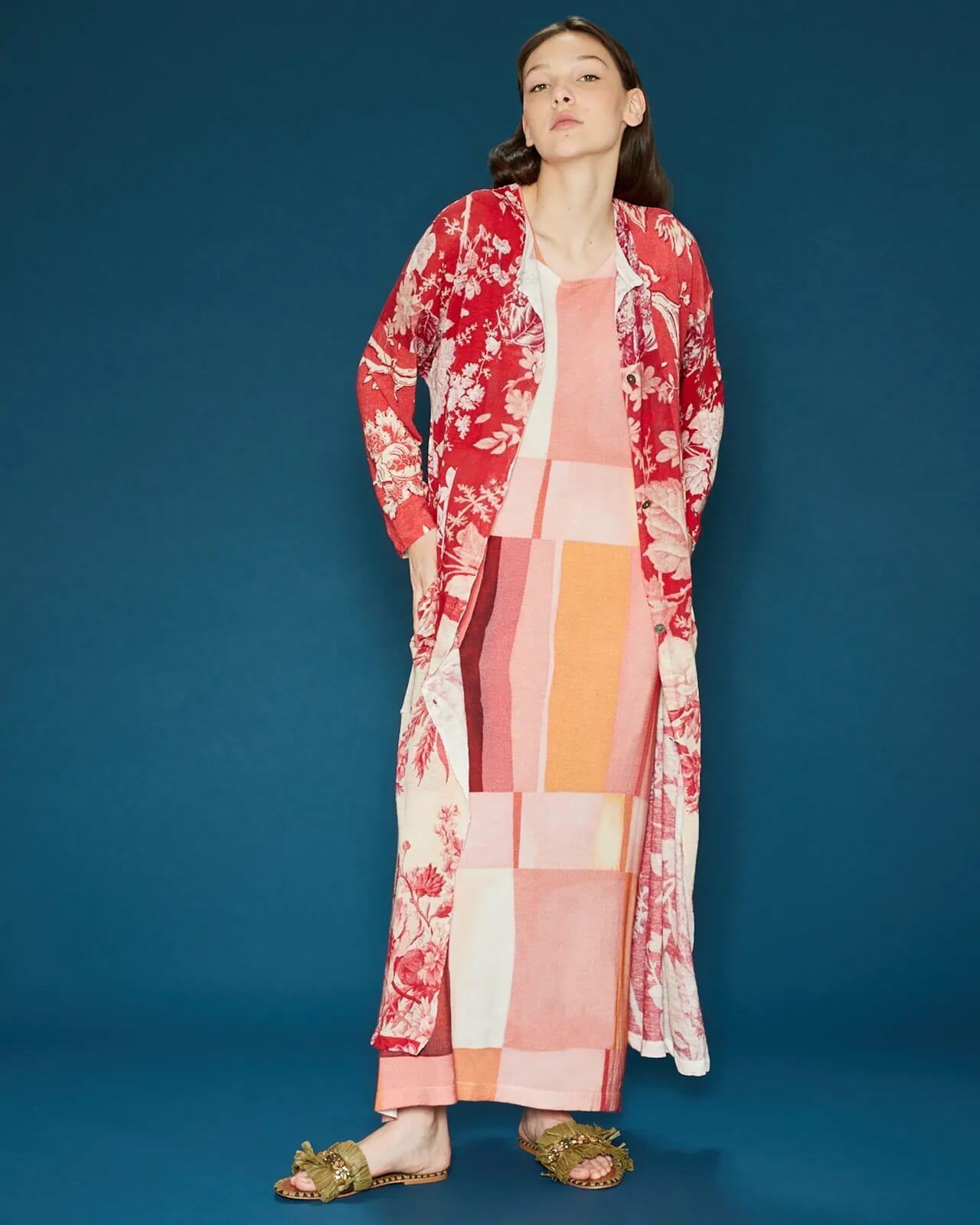 FLORAL PRINT LONG CARDIGAN JACKET COL.926