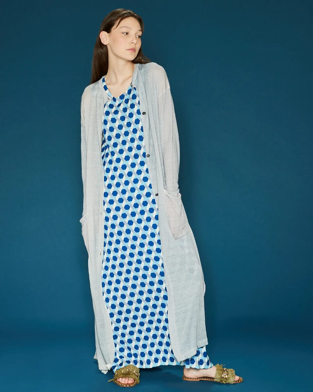 SOLID PRINT LONG CARDIGAN JACKET COL.023