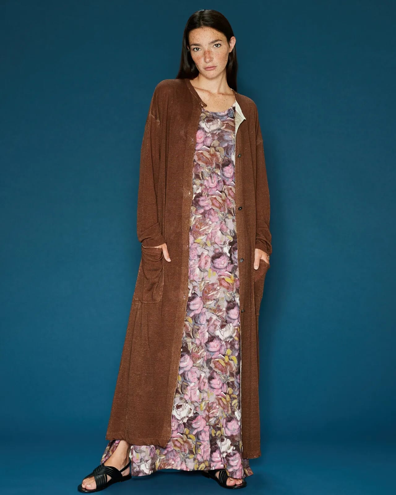 SOLID PRINT LONG CARDIGAN JACKET COL.035