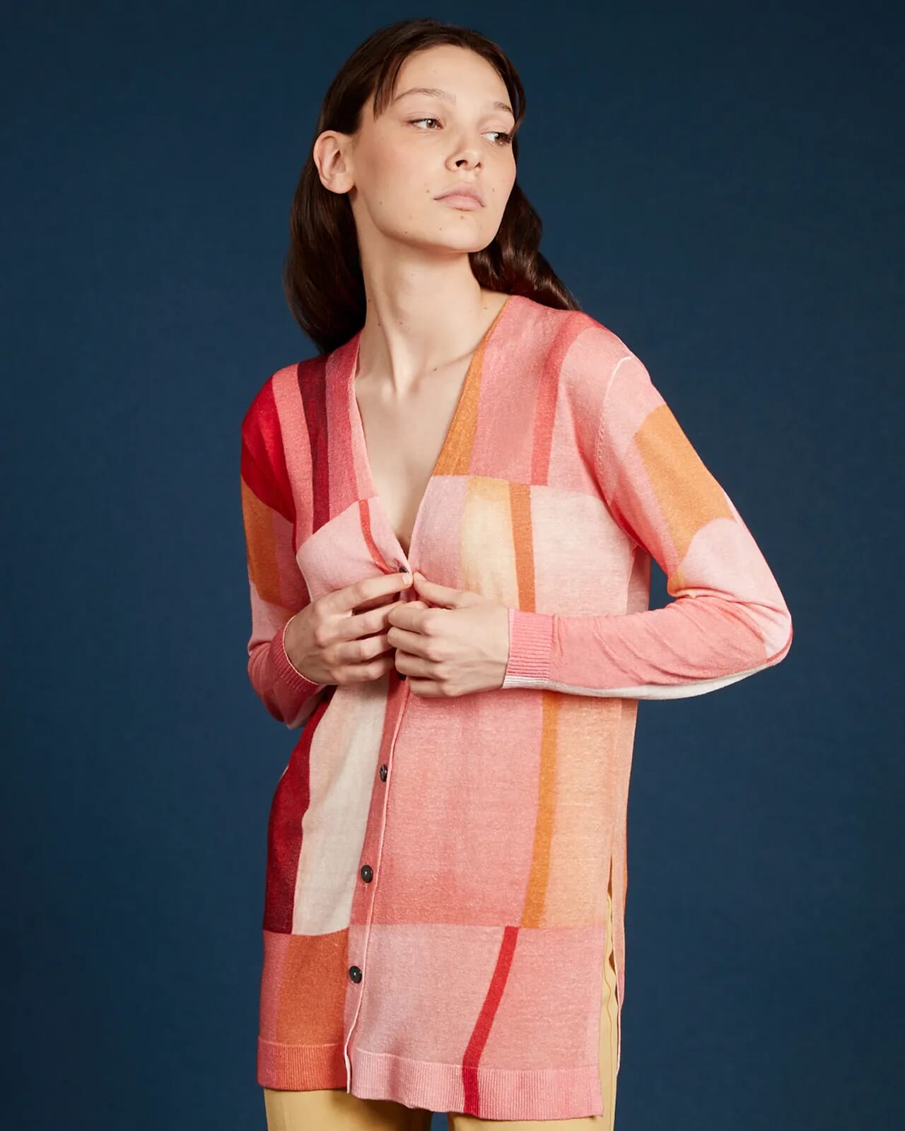 GEOMETRIC PRINT LONG CARDIGAN COL.937