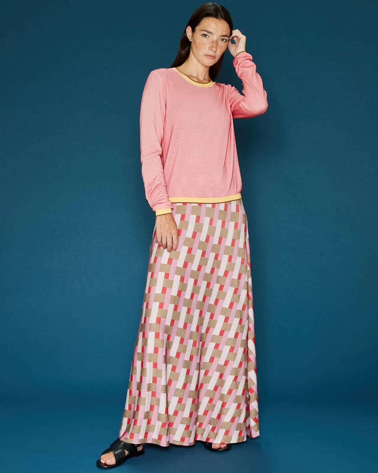 GEOMETRIC PRINT LONG SKIRT COL.928
