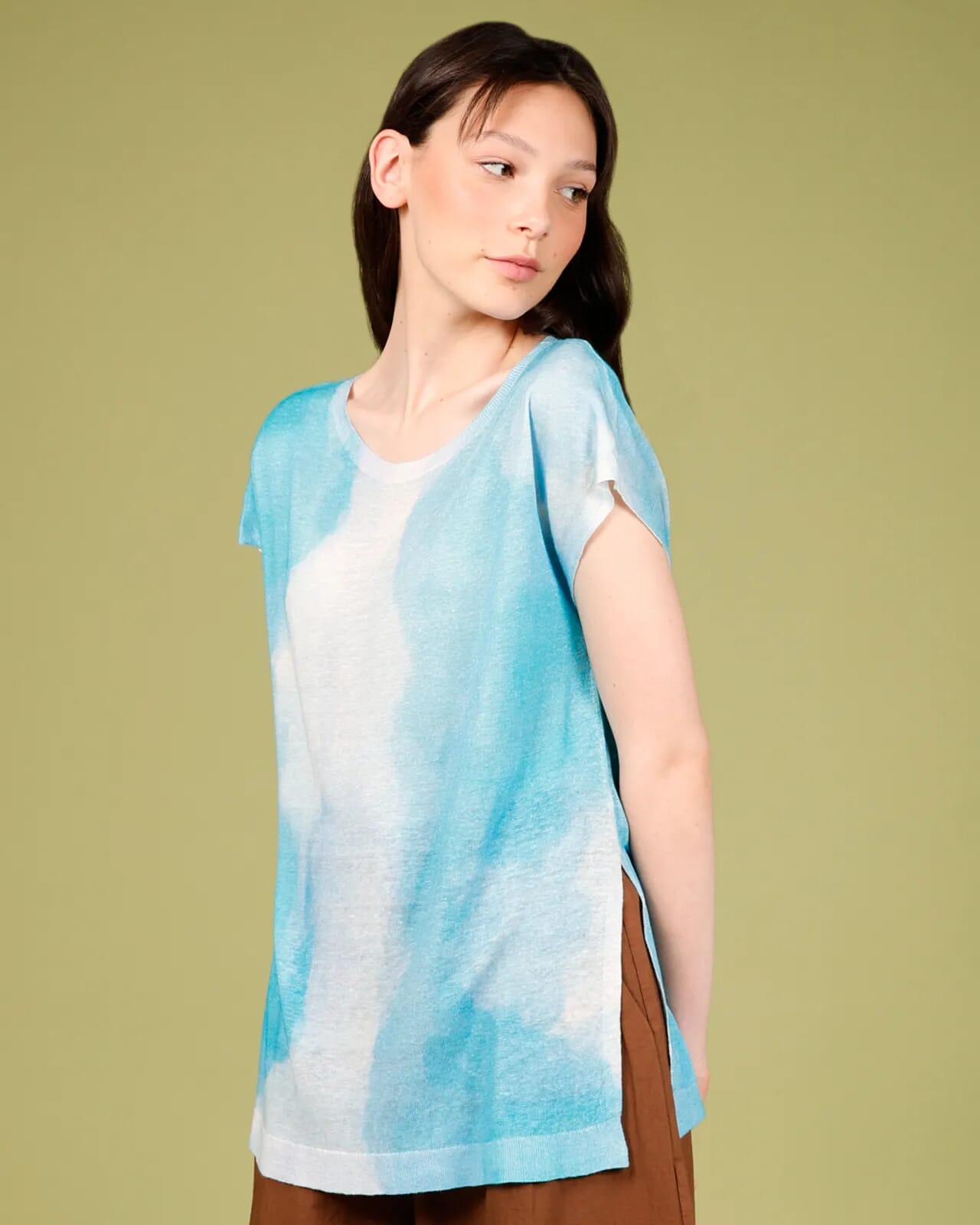 ABSTRACT PRINT BOAT NECK TOP COL.1040