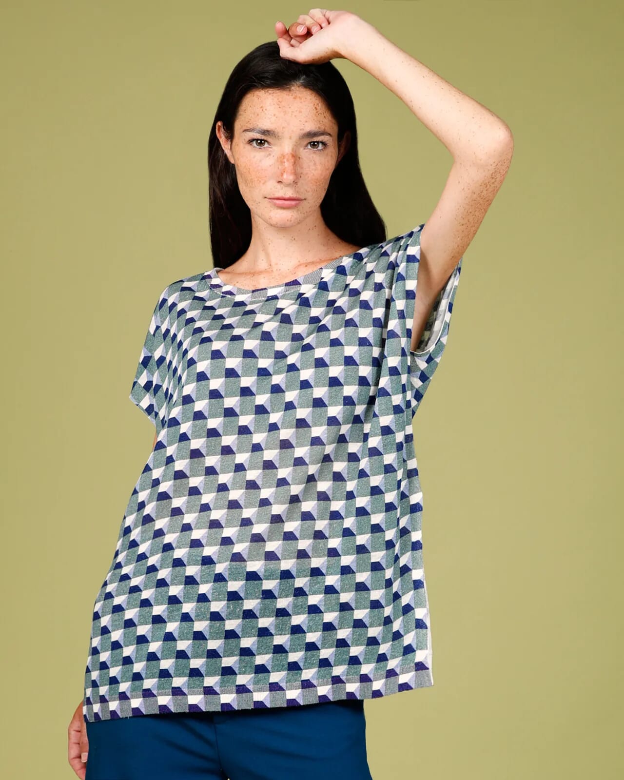 GEOMETRIC PRINT BOAT NECK TOP COL.908