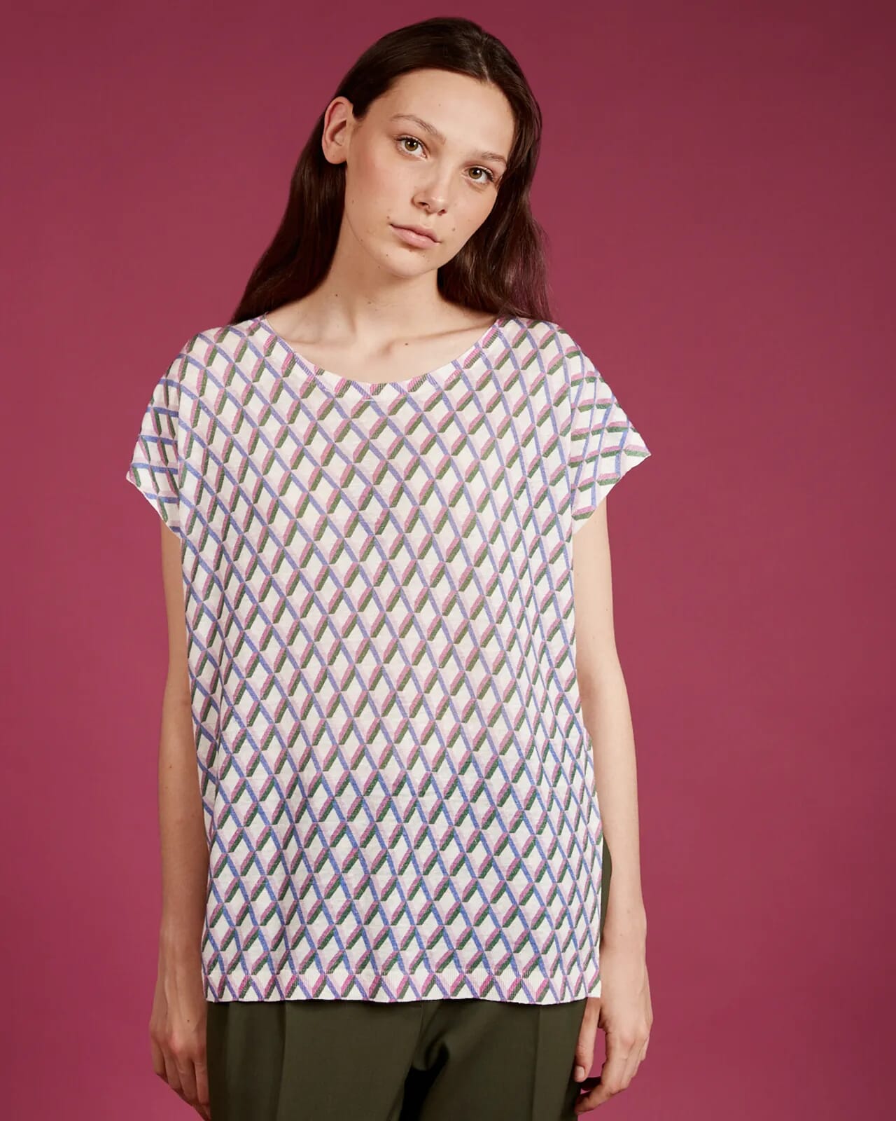 GEOMETRIC PRINT BOAT NECK TOP COL.916