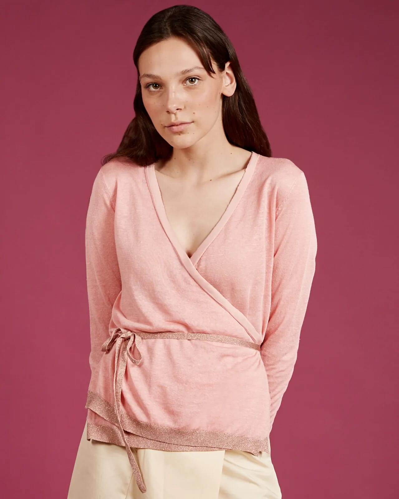 SOLID COLOR PRINT WRAP CARDIGAN COL.006