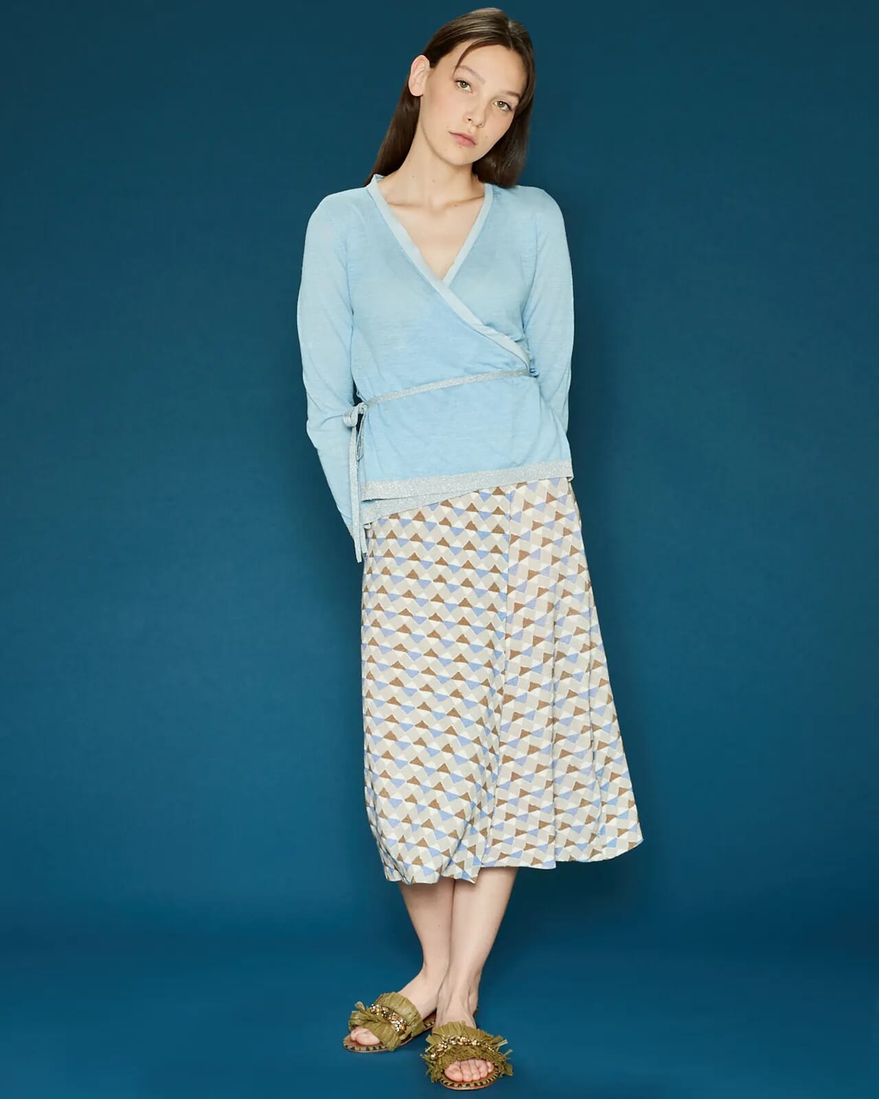 GEOMETRIC PRINT WRAP LONGUETTE SKIRT COL.954