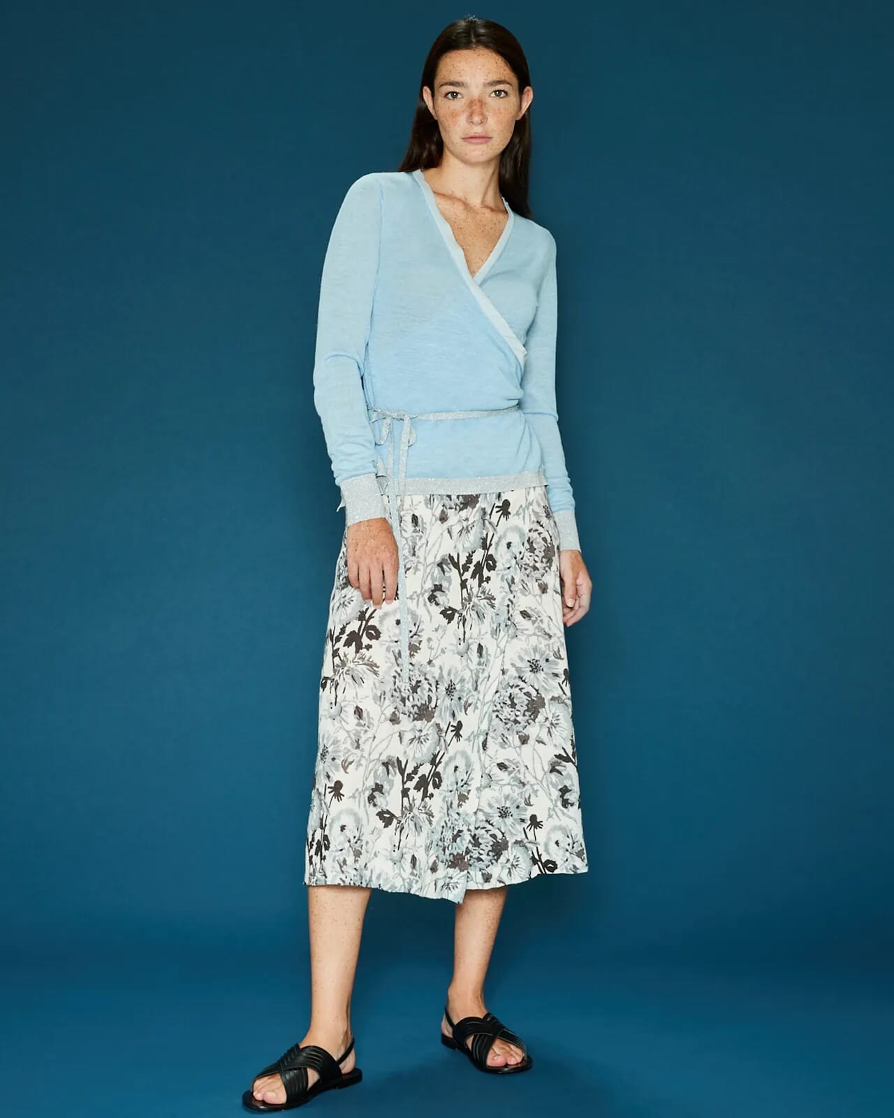 FLORAL PRINT WRAP LONGUETTE SKIRT COL.997