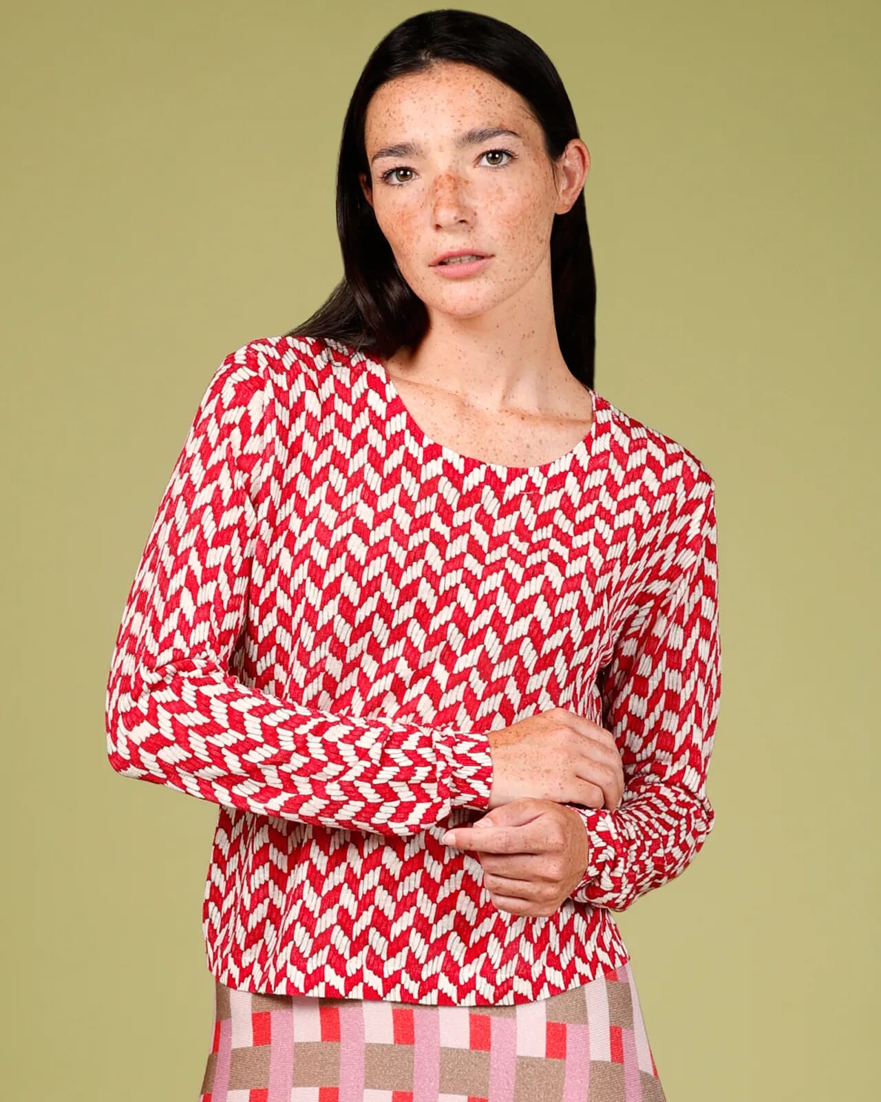 GEOMETRIC PRINT CREWNECK JUMPER COL.1058