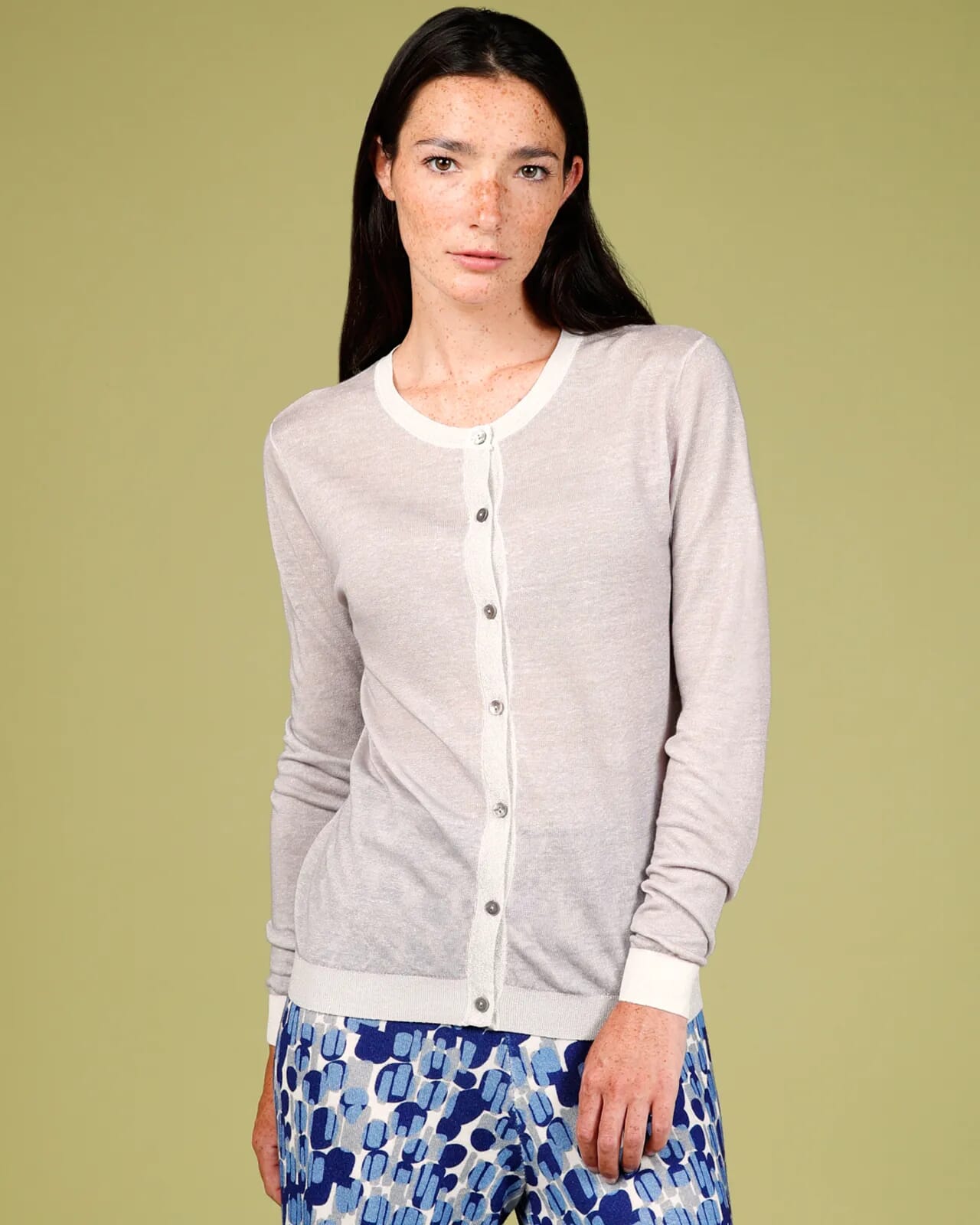 SOLID COLOR PRINT CREWNECK CARDIGAN COL.023