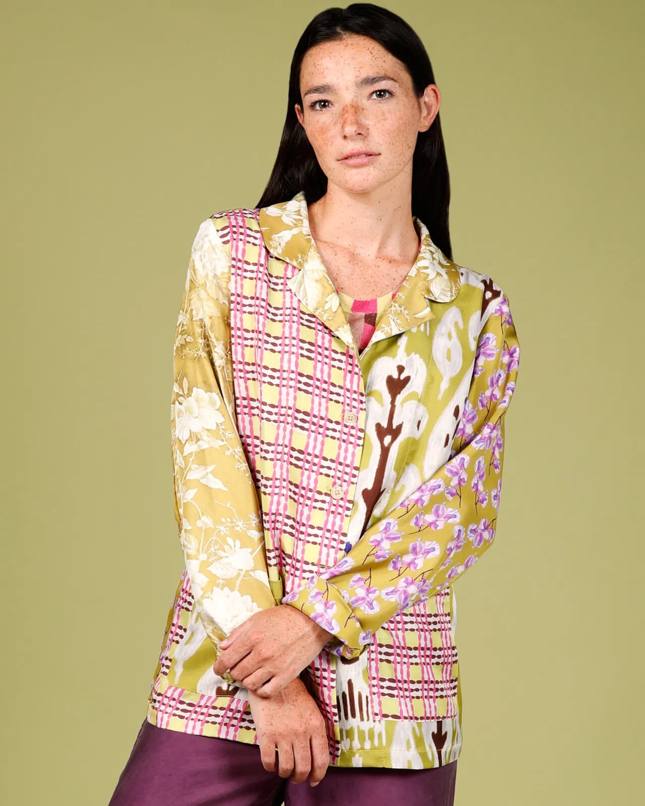 FLORAL AND GEOMETRIC PRINT JACKET WITH POCKETS COL.001