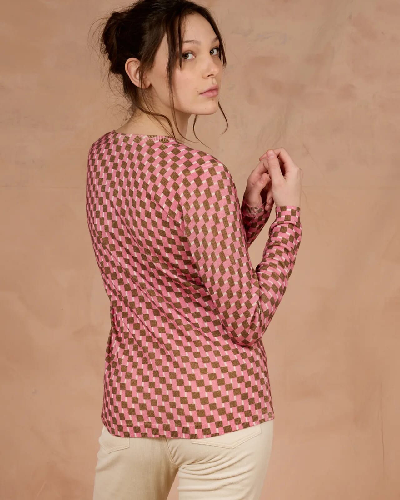 GEOMETRIC PRINT V NECK JUMPER  COL. 161