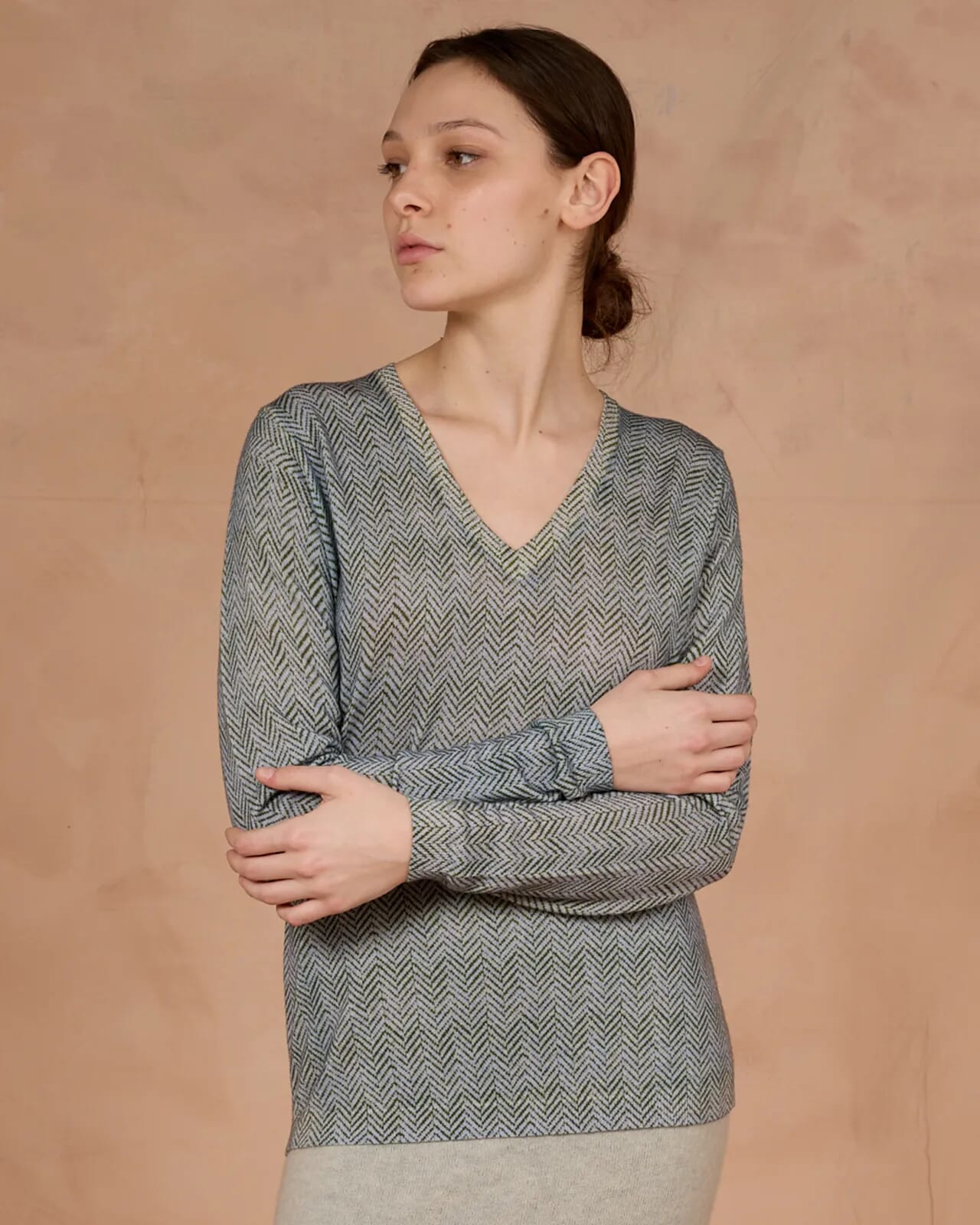 GEOMETRIC PRINT V NECK JUMPER  COL. 172