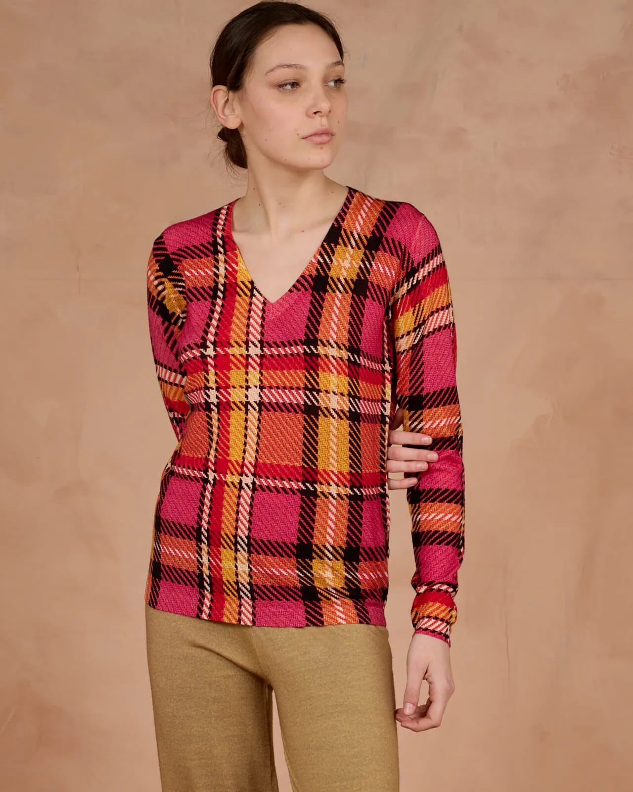 GEOMETRIC PRINT V NECK JUMPER  COL. 222