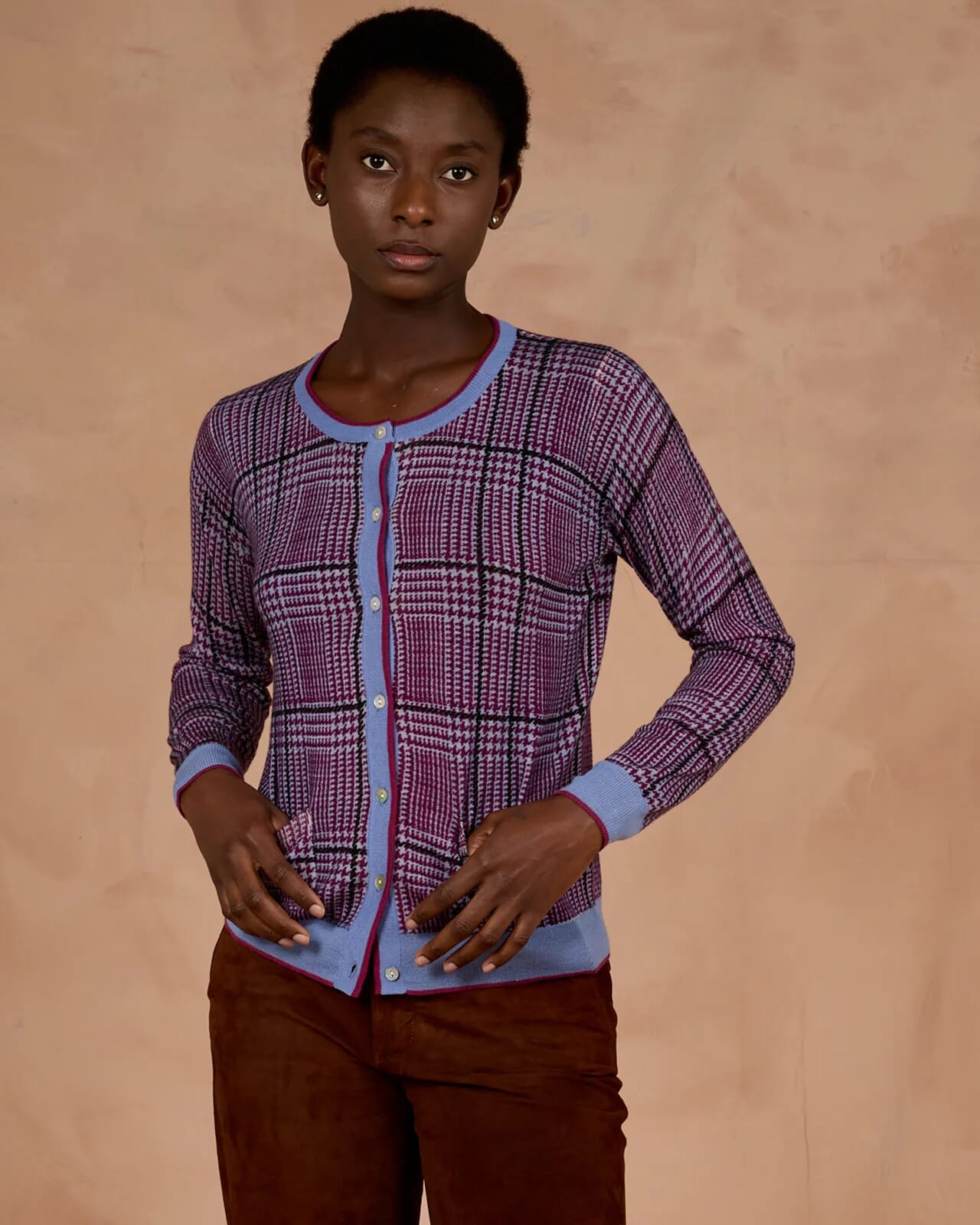 CONTRAST-EDGE PRINT CARDIGAN  WITH POCKETS COL. 107