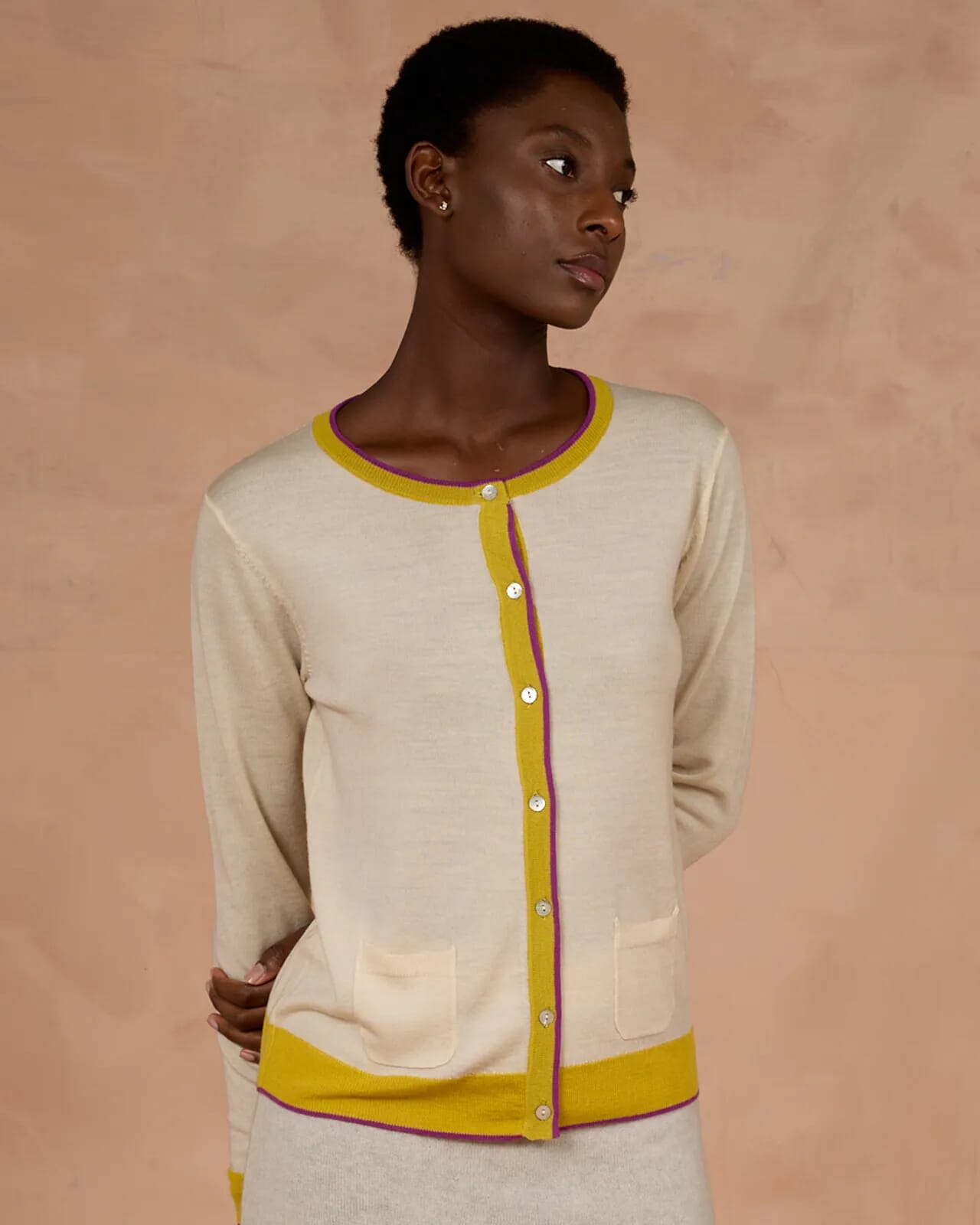 CONTRAST-EDGE PRINT CARDIGAN  WITH POCKETS COL. 005